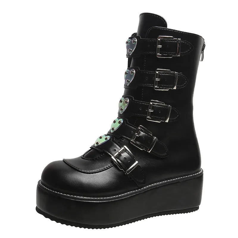 Maßgeschneiderte schwarze Gothic-Plateauschuhe, Stiefel für Gothic-Frauen