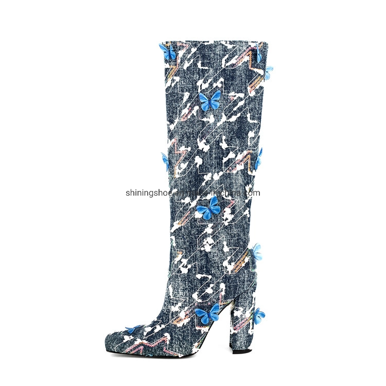 Fashion Women′s Denim Long Boots