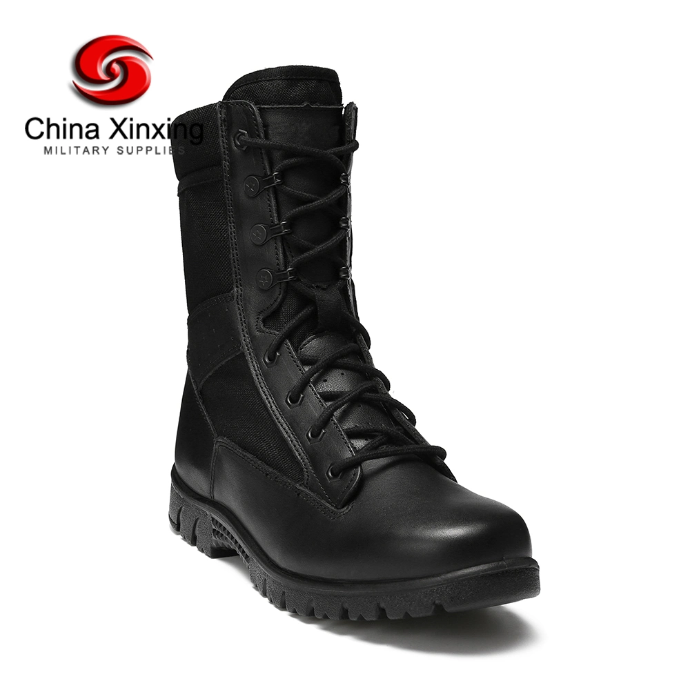 China Xinxing Army Men′s Shoes Black Leather PU Injection Military Police Tactical Injected Boots