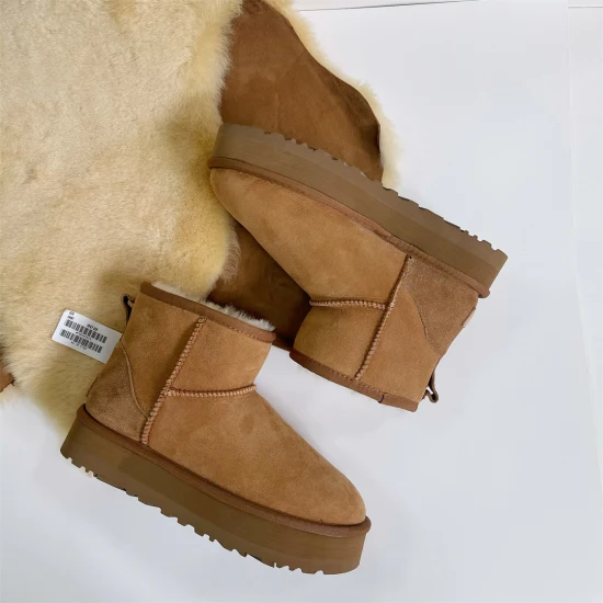 Neue Mode Schaffell Leder Schnee Stiefel für Frauen Natürliche Wolle Pelz Gefüttert Kurze Mini Winter Warme Casual Stiefel Ankle Schuhe